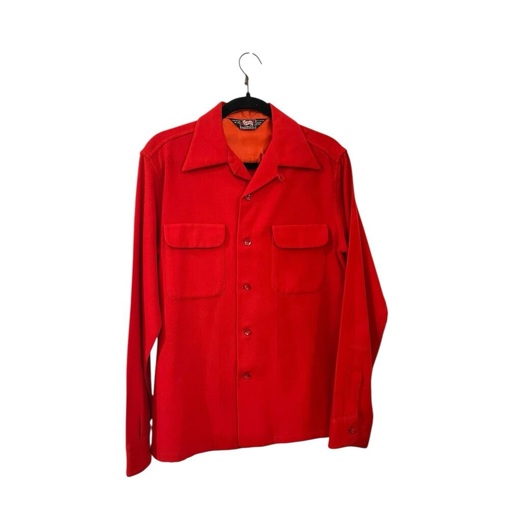 ⭐RARE⭐ VTG 50s Woolrich Board Shirt Red Virgin Wool Loop Collar SHACKET MCM M